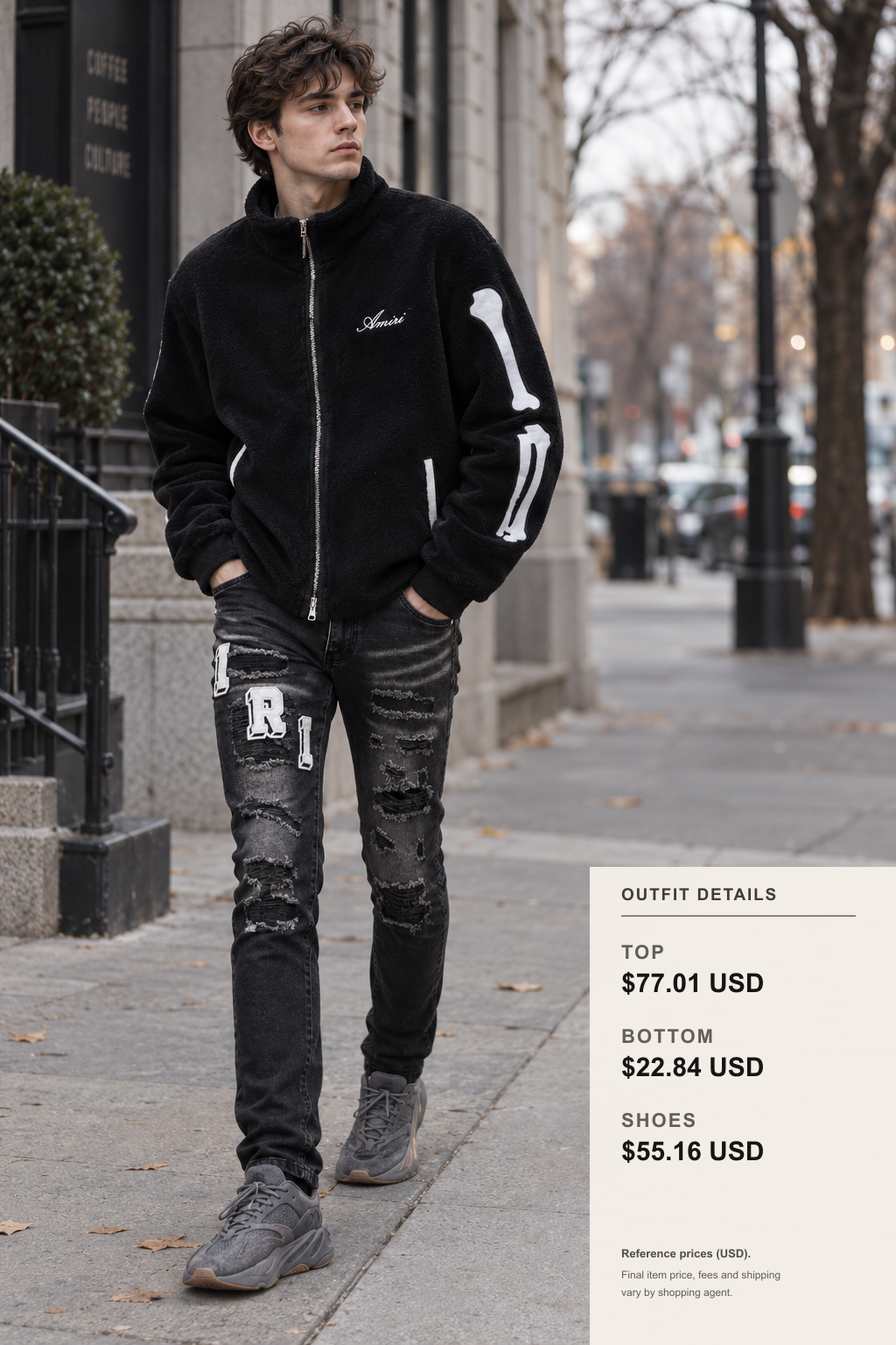 Amiri Fall-Winter Looks in Three Colorways outfit 1 full-body street style for fashionreps